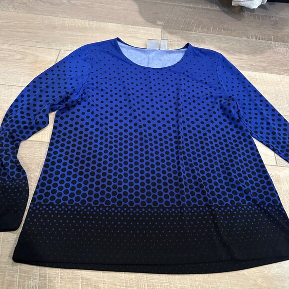 CHICOS WOMENS SIZE 2 BLACK BLUE POLKA DOT BLOUSE US 12 - Picture 2 of 8